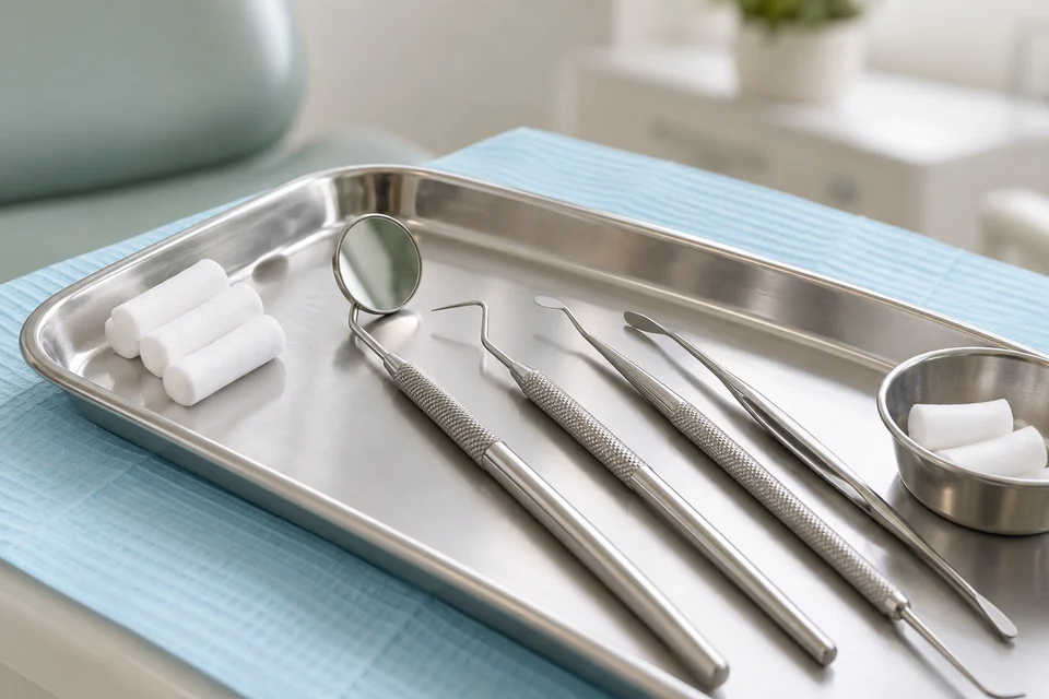 AI-generated illustration of dental examination instruments