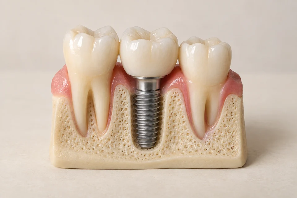 AI-generated illustration of a dental implant demonstration model